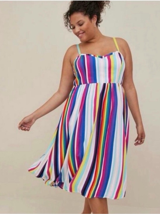 torrid Dresses & Skirts - Torrid Rainbow Stripe Challis Skater Midi Dress Plus Size 4X Colorful Pride